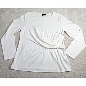 Women's J.Jill Wearever Cream Long Sleeve Twist Front Top Everyday Blouse Size M